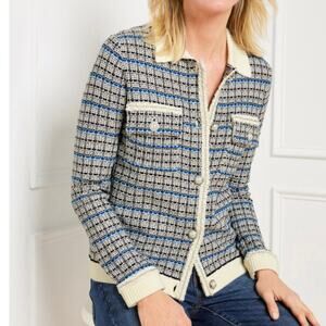 Talbots Mademoiselle Plaid Coatigan Cardigan Lady Jacket XL Petite